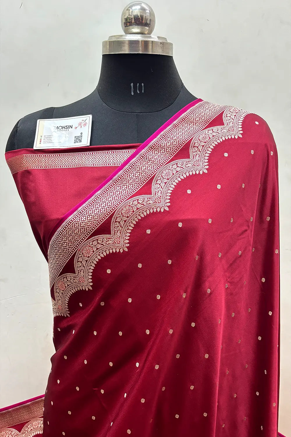 Maroon Zari Katan Mashru Silk Banarasi Saree