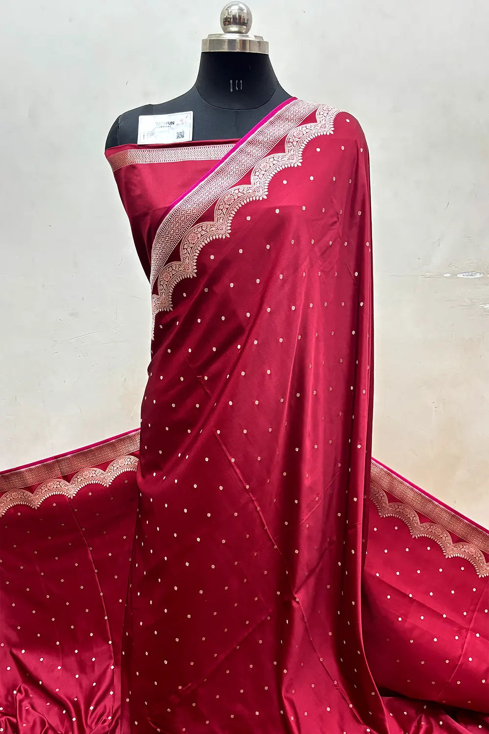 Maroon Zari Katan Mashru Silk Banarasi Saree