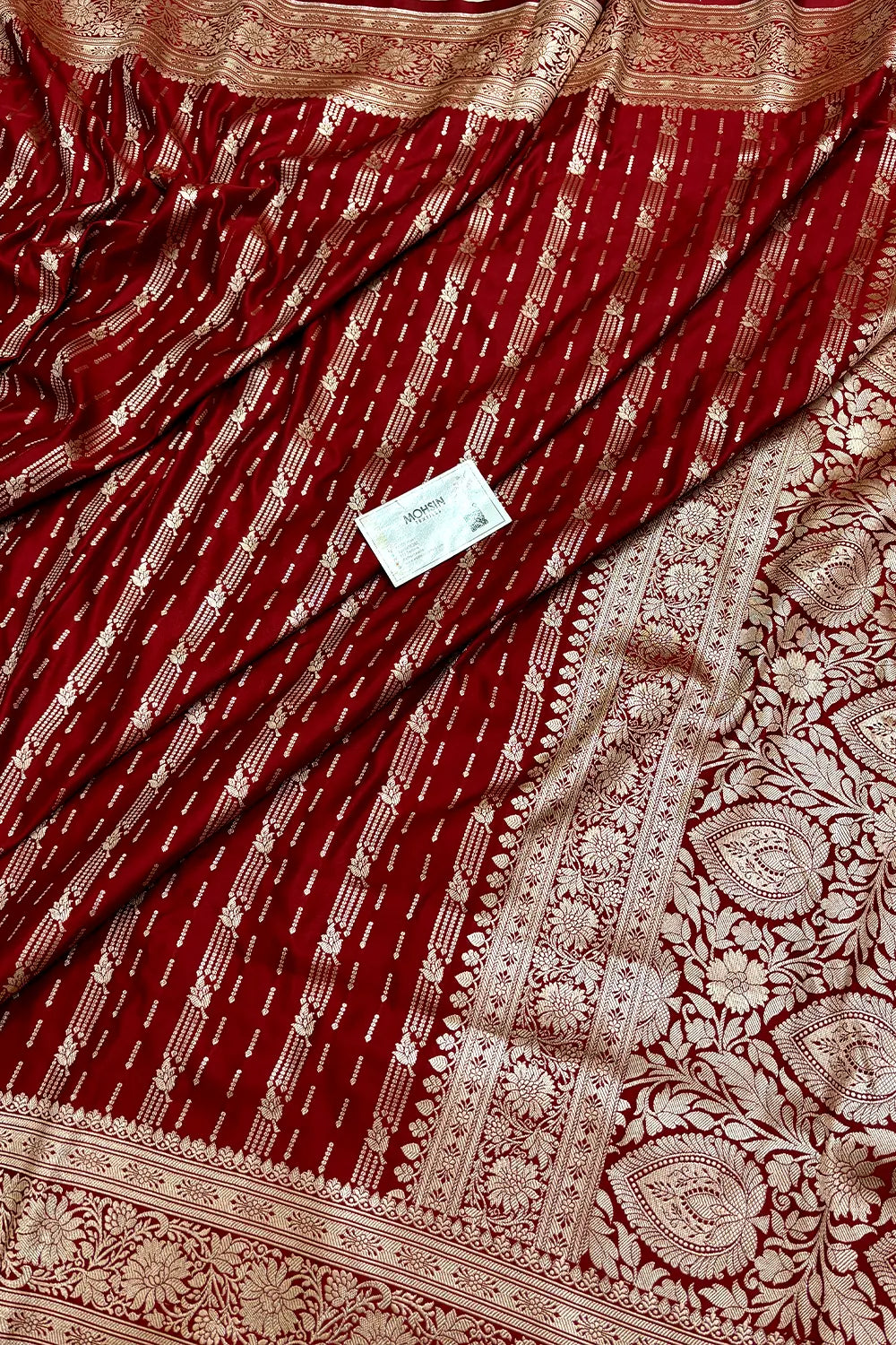 Maroon Zari Katan Mashru Silk Banarasi Saree