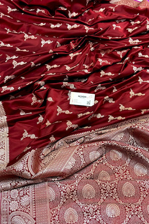 Maroon Zari Katan Silk Banarasi Saree