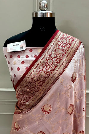 Maroon Zari Katan Silk Banarasi Saree