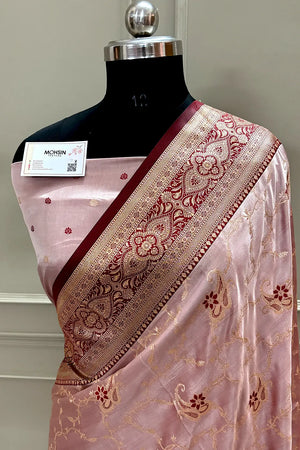 Maroon Zari Katan Silk Banarasi Saree