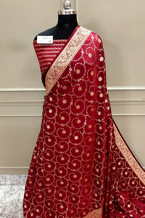 Maroon Zari Katan Silk Banarasi Saree