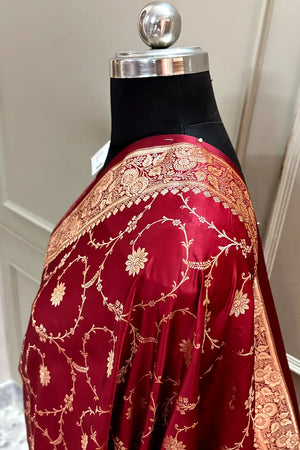 Maroon Zari Katan Silk Banarasi Saree