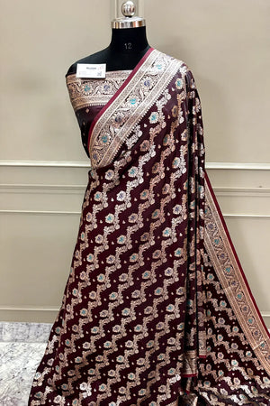Maroon Zari Katan Silk Banarasi Saree