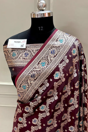 Maroon Zari Katan Silk Banarasi Saree