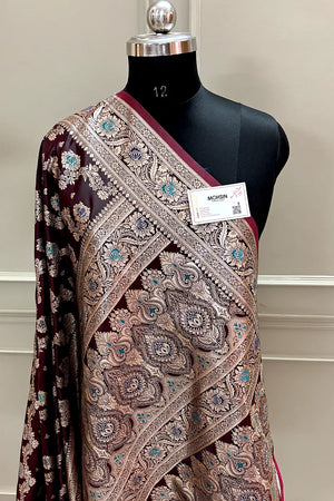 Maroon Zari Katan Silk Banarasi Saree