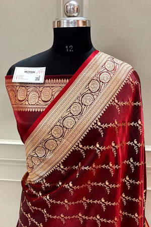 Maroon Zari Katan Silk Banarasi Saree