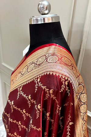 Maroon Zari Katan Silk Banarasi Saree