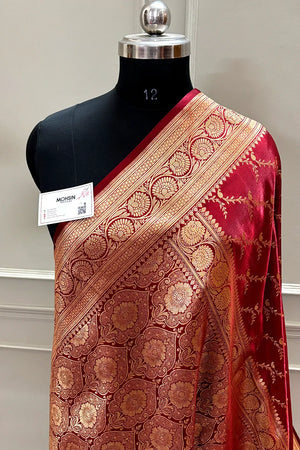 Maroon Zari Katan Silk Banarasi Saree