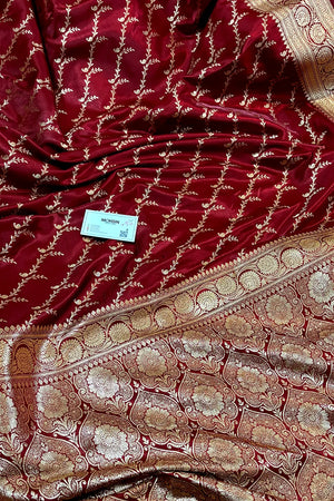 Maroon Zari Katan Silk Banarasi Saree