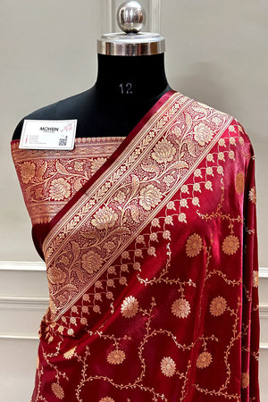 Maroon Zari Katan Silk Banarasi Saree