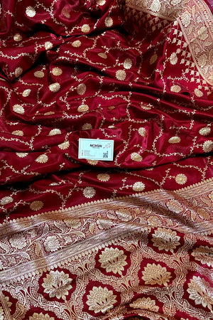 Maroon Zari Katan Silk Banarasi Saree