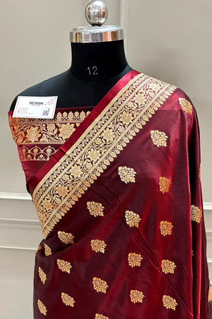 Maroon Zari Katan Silk Banarasi Saree