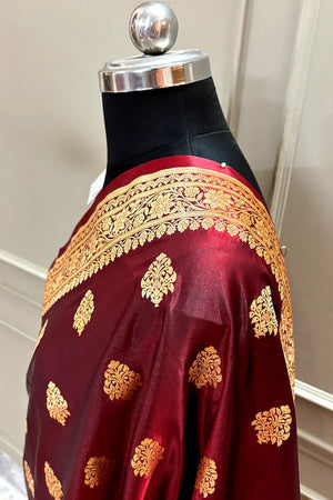 Maroon Zari Katan Silk Banarasi Saree