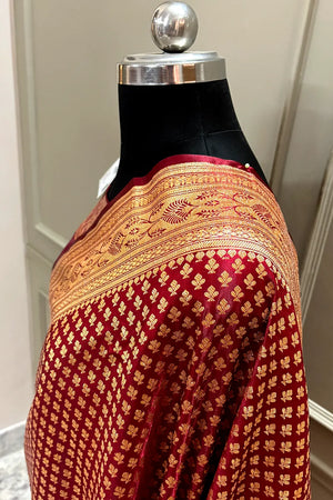 Maroon Zari Katan Silk Banarasi Saree