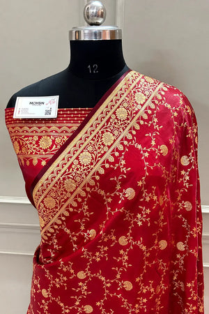 Maroon Zari Katan Silk Banarasi Saree