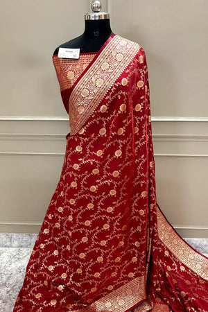 Maroon Zari Katan Silk Banarasi Saree