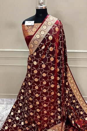 Maroon Zari Katan Silk Banarasi Saree