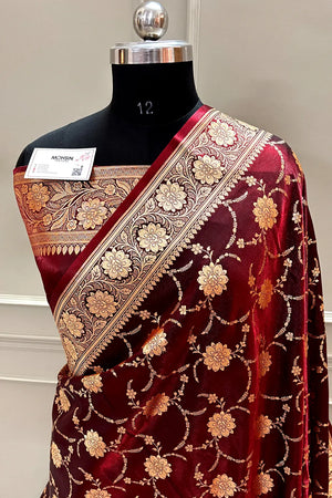 Maroon Zari Katan Silk Banarasi Saree