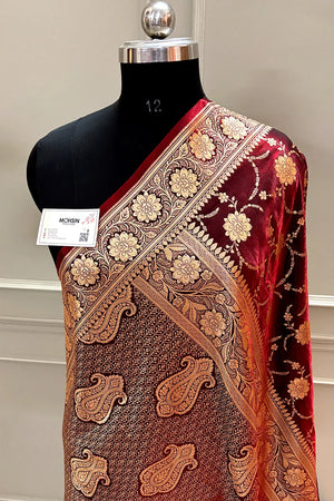 Maroon Zari Katan Silk Banarasi Saree
