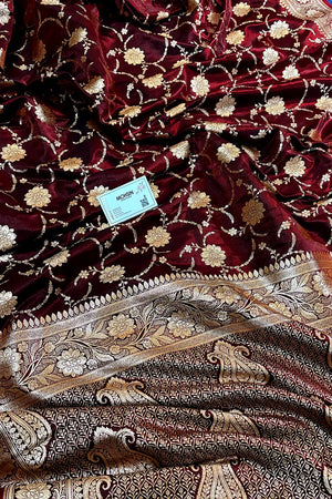 Maroon Zari Katan Silk Banarasi Saree