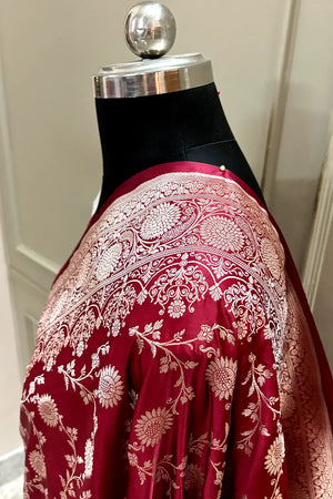 Maroon Zari Katan Silk Banarasi Saree