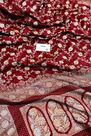 Maroon Zari Katan Silk Banarasi Saree