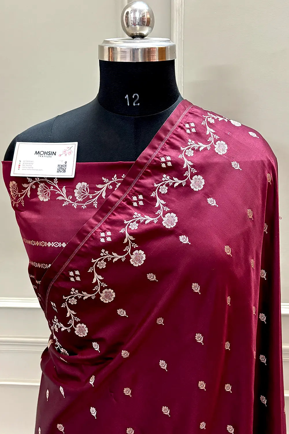 Maroon Zari Katan Mashru Silk Banarasi Saree