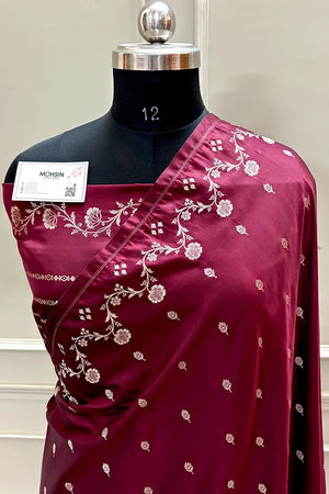 Maroon Zari Katan Mashru Silk Banarasi Saree