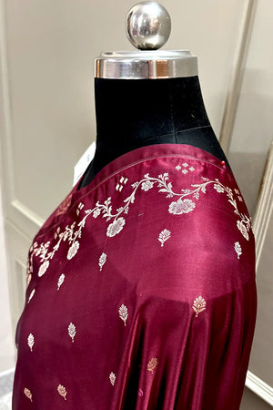 Maroon Zari Katan Mashru Silk Banarasi Saree