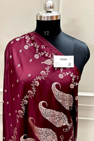 Maroon Zari Katan Mashru Silk Banarasi Saree