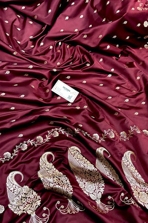 Maroon Zari Katan Mashru Silk Banarasi Saree