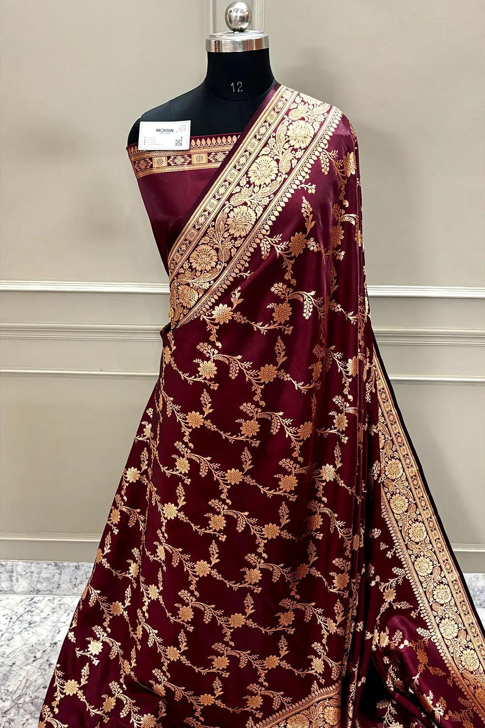 Maroon Zari Katan Satin Silk Banarasi Saree