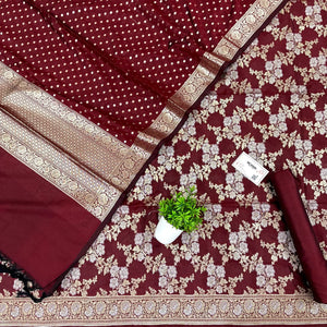 Maroon Zari Katan Silk Banarasi Suit