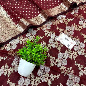 Maroon Zari Katan Silk Banarasi Suit