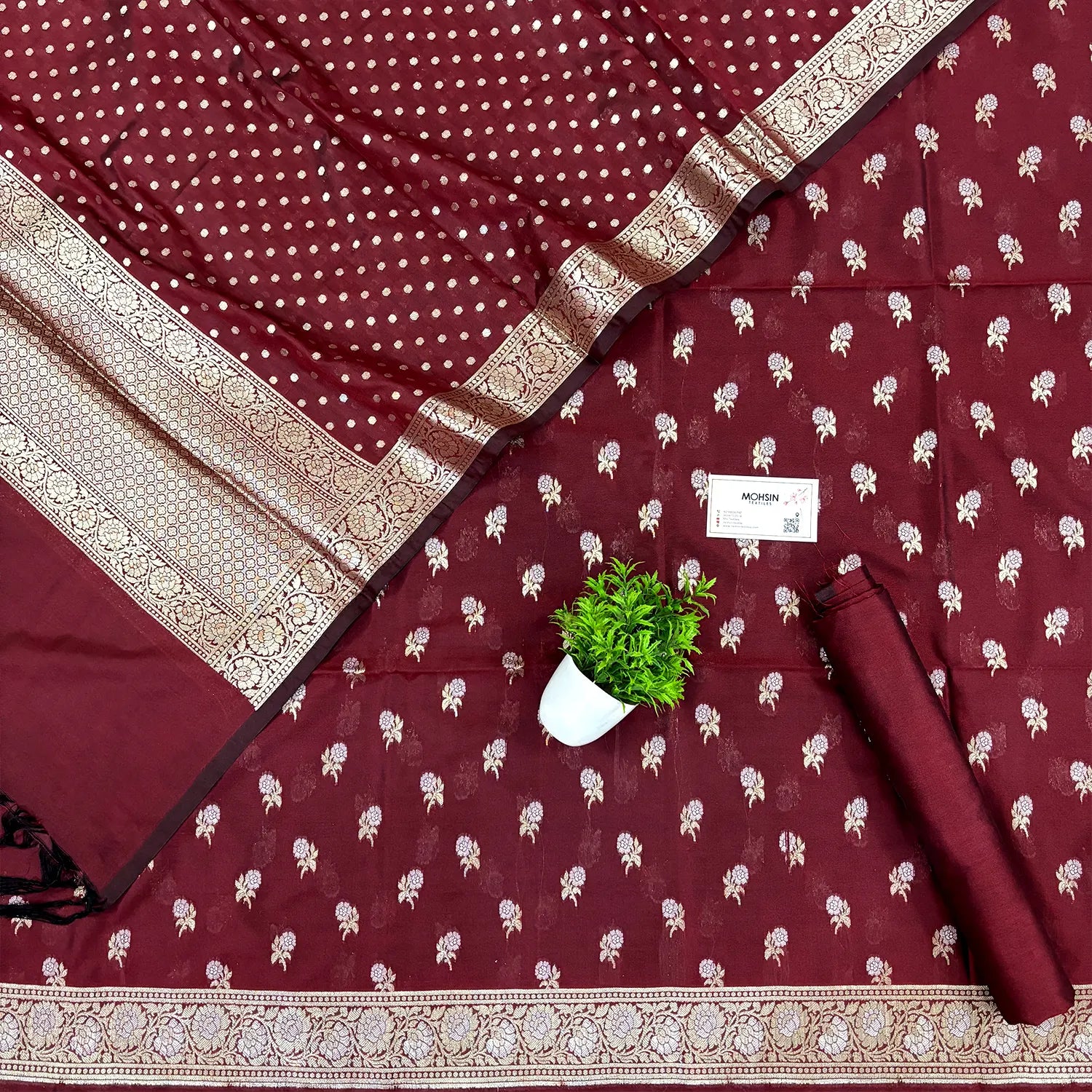 Maroon Zari Katan Silk Banarasi Suit