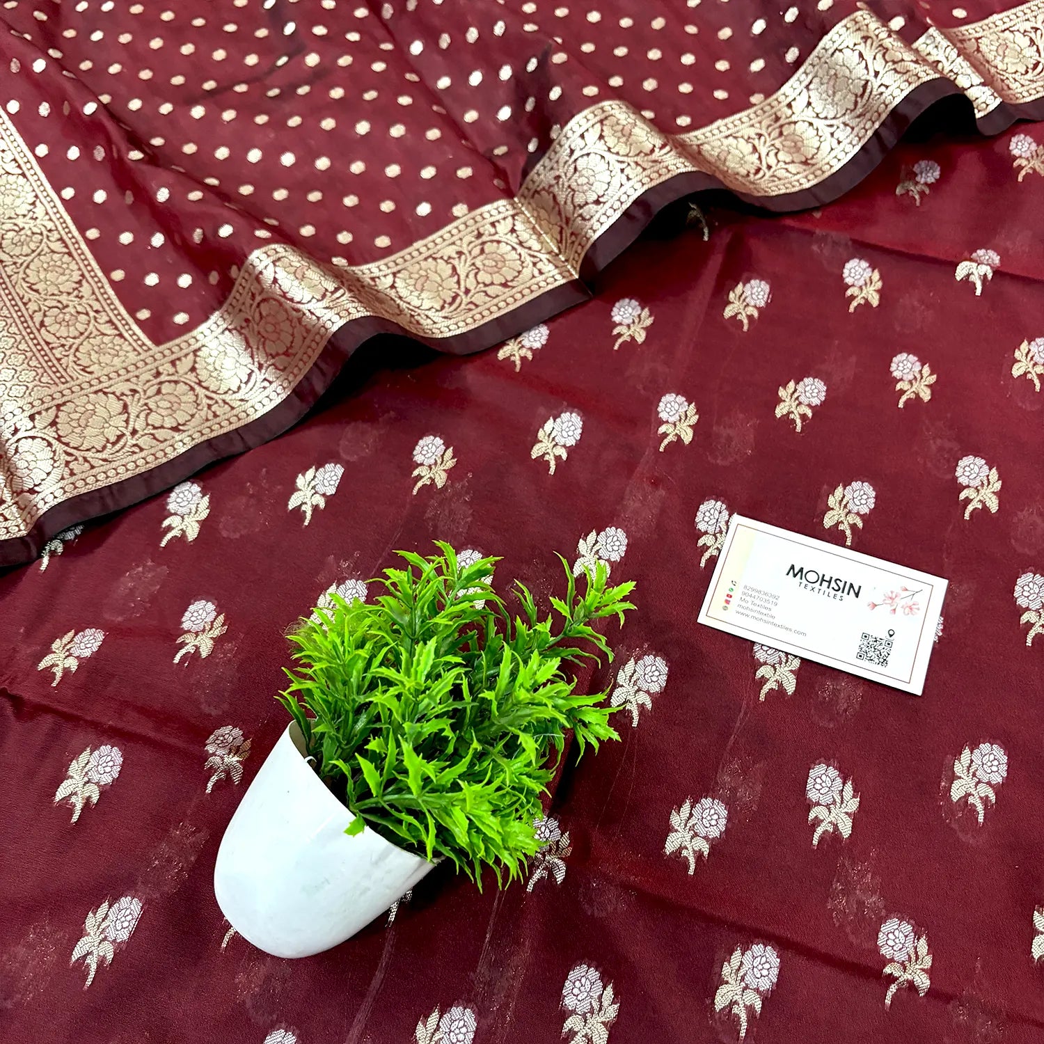 Maroon Zari Katan Silk Banarasi Suit