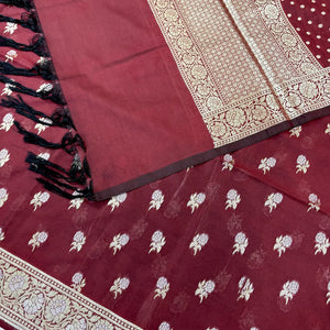Maroon Zari Katan Silk Banarasi Suit