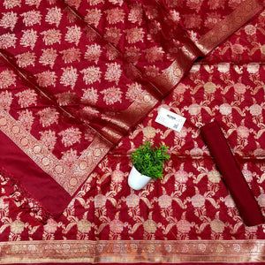 Maroon Zari Katan Silk Banarasi Suit