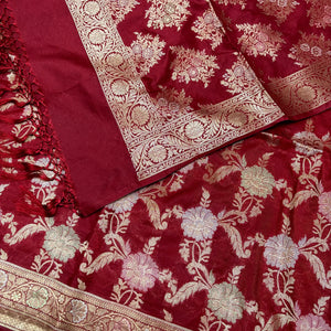 Maroon Zari Katan Silk Banarasi Suit