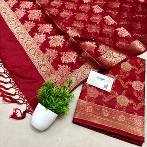 Maroon Zari Katan Silk Banarasi Suit