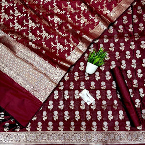 Maroon Zari Katan Silk Banarasi Suit
