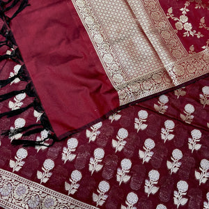 Maroon Zari Katan Silk Banarasi Suit