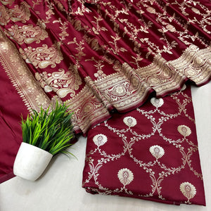 Maroon Zari Katan Silk Banarasi Suit
