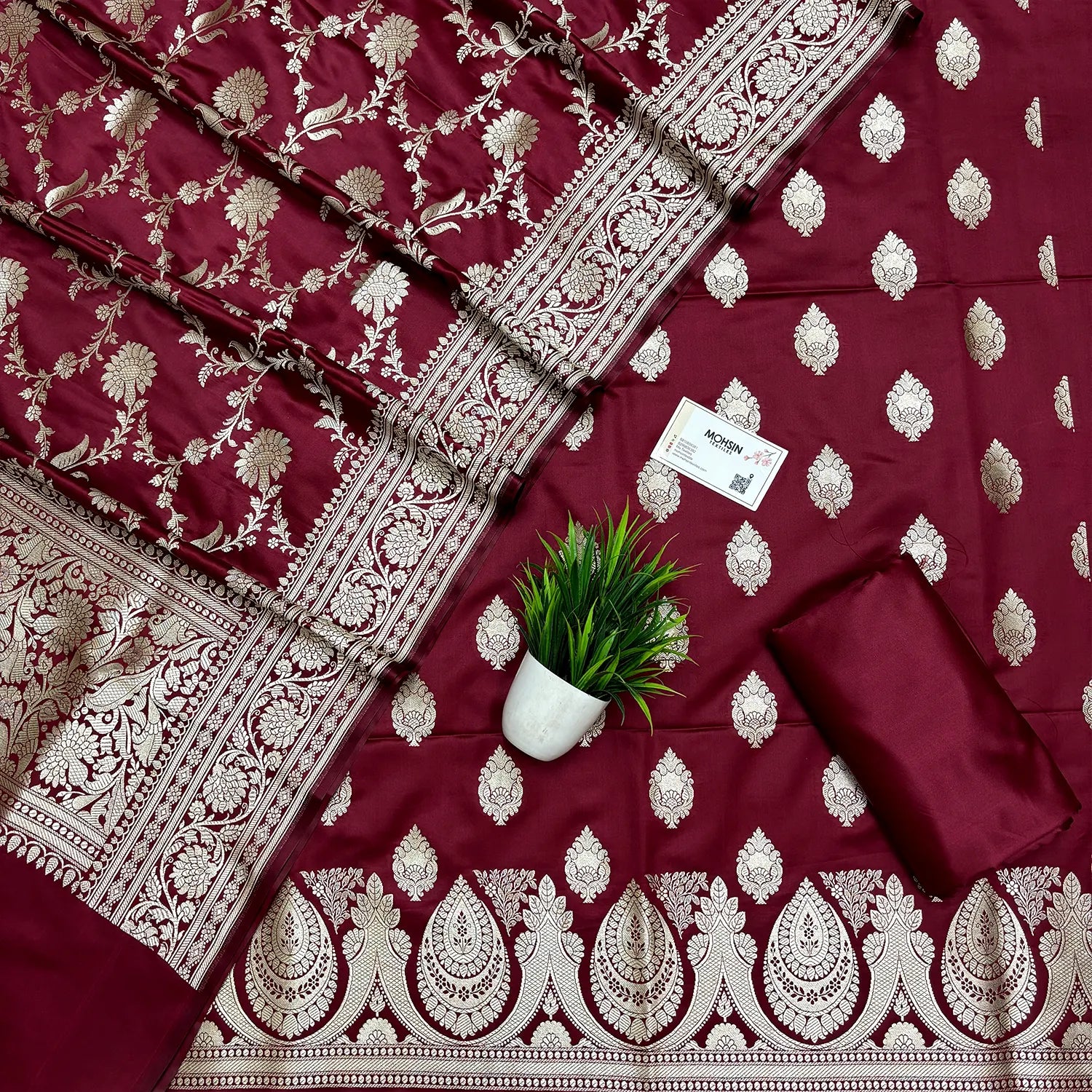 Maroon Zari Katan Silk Banarasi Suit