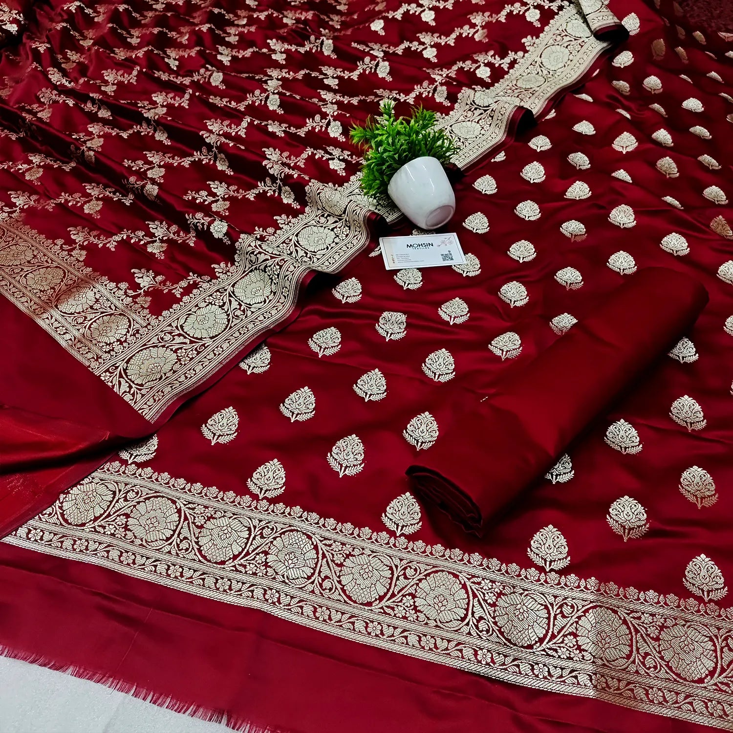 Maroon Zari Katan Silk Banarasi Suit