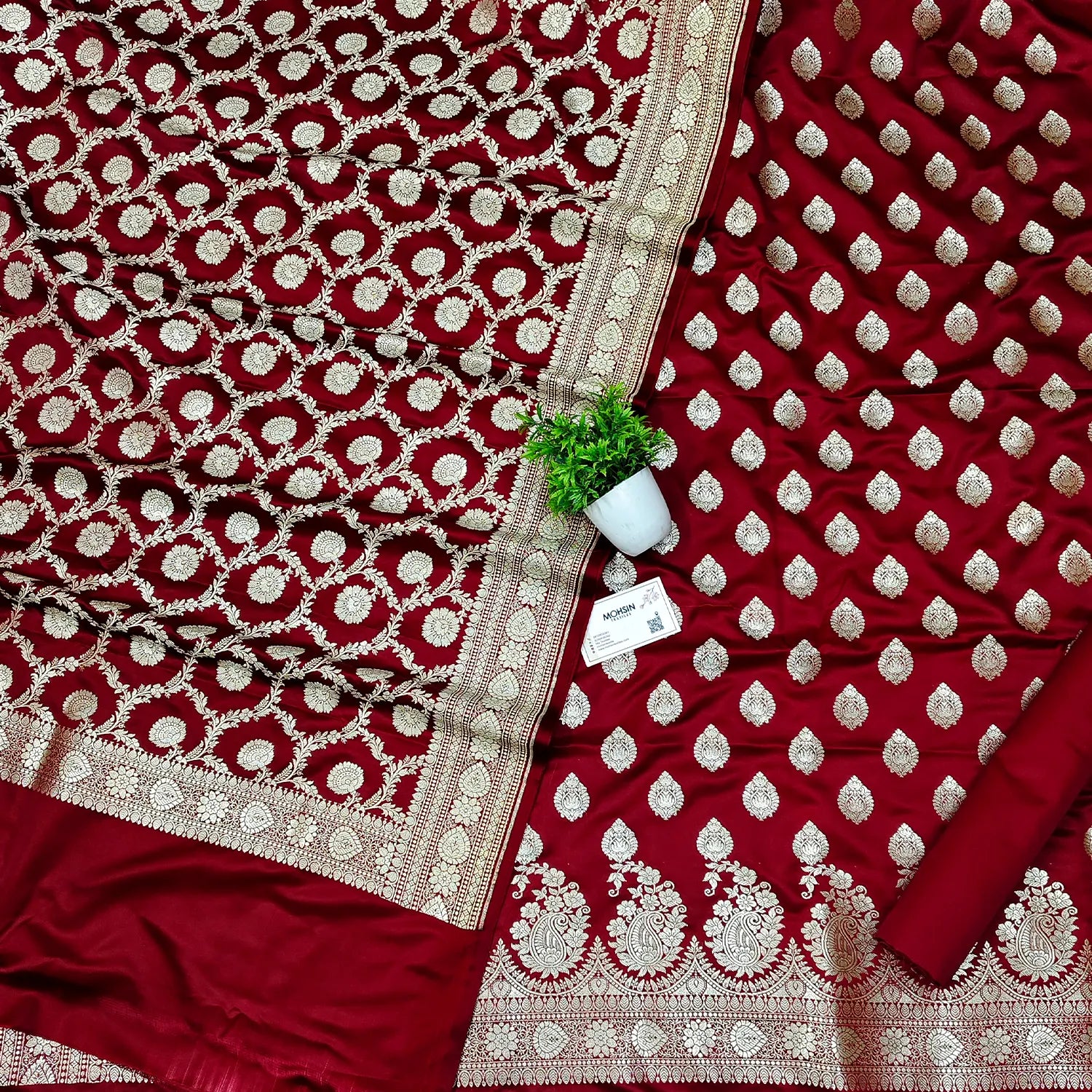 Maroon Zari Katan Silk Banarasi Suit
