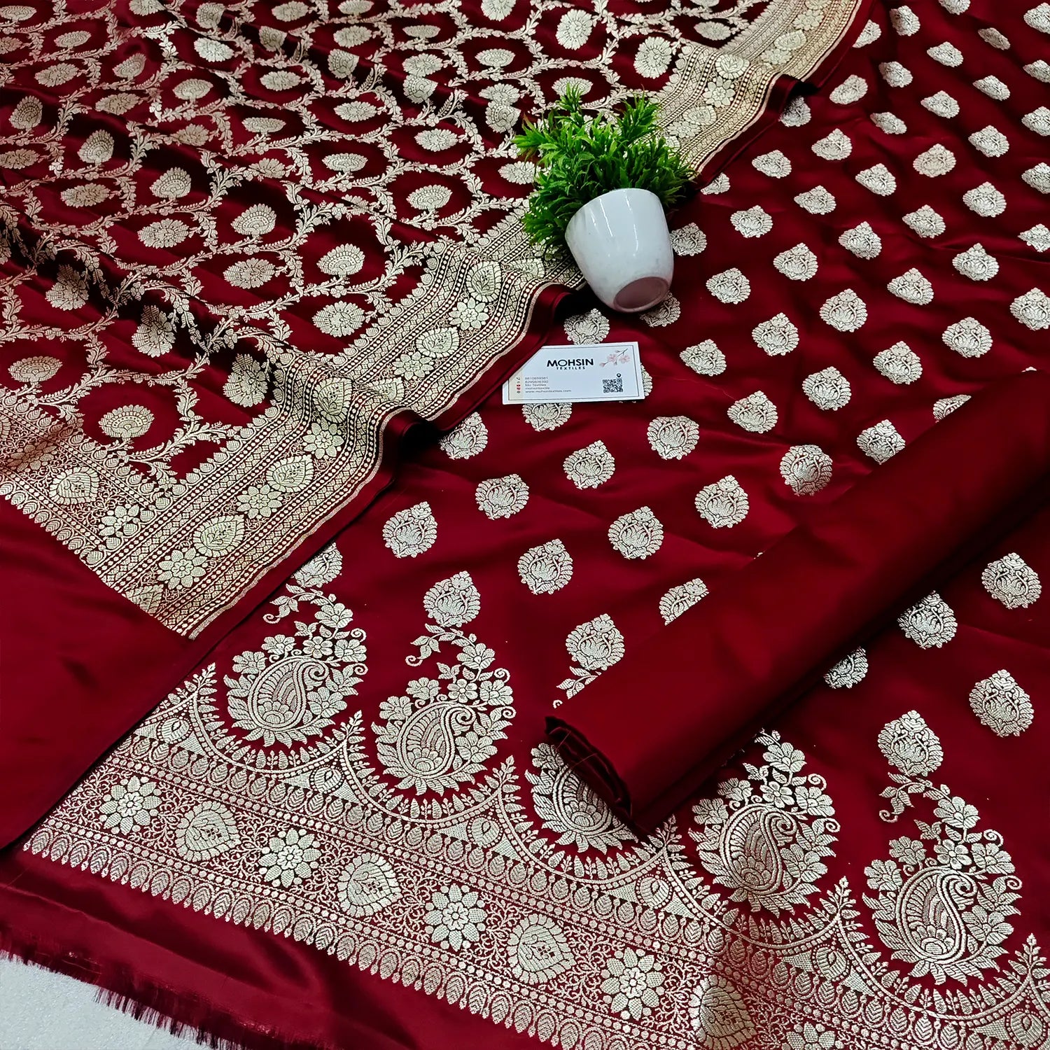 Maroon Zari Katan Silk Banarasi Suit