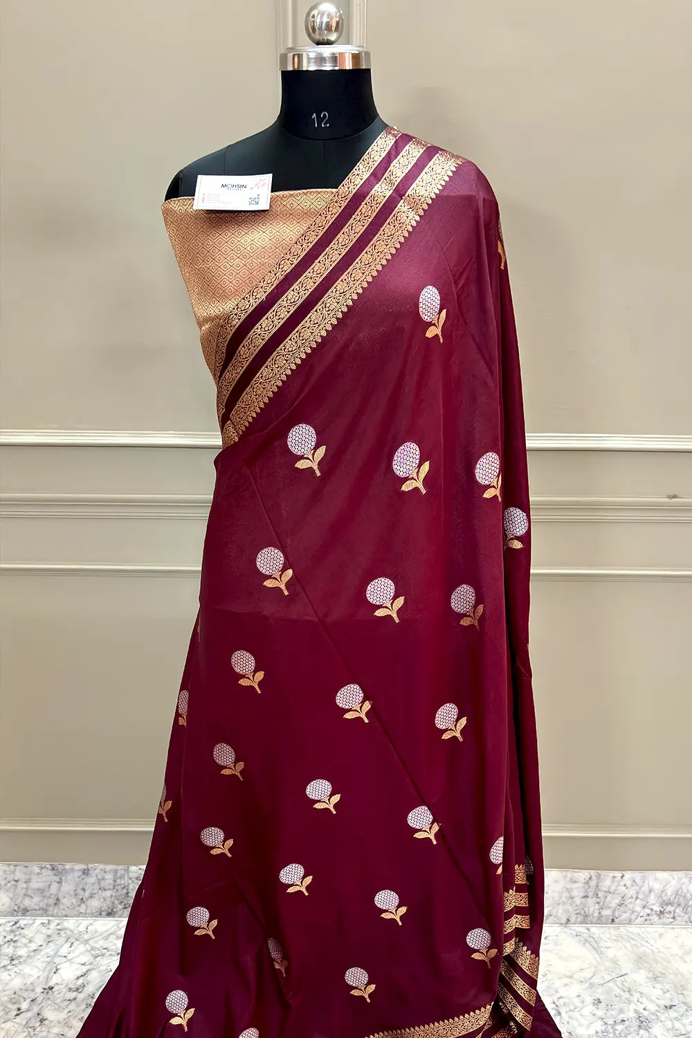 Maroon Zari Organza Silk Banarasi Saree